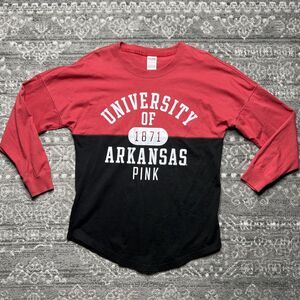 Victorias Secret PINK Arkansas Spirit Jersey Shirt Womens Small Black Red